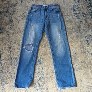 KanCan Women's Size 3 25 Mariko High Rise Slim‎ Straight Leg Distressed Jeans